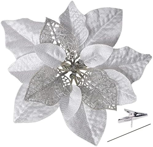 15 Pieces 8.7” Christmas Glitter Artificial Poinsettia Flowers Decorations Large Size - 8.7Inch... | Amazon (US)