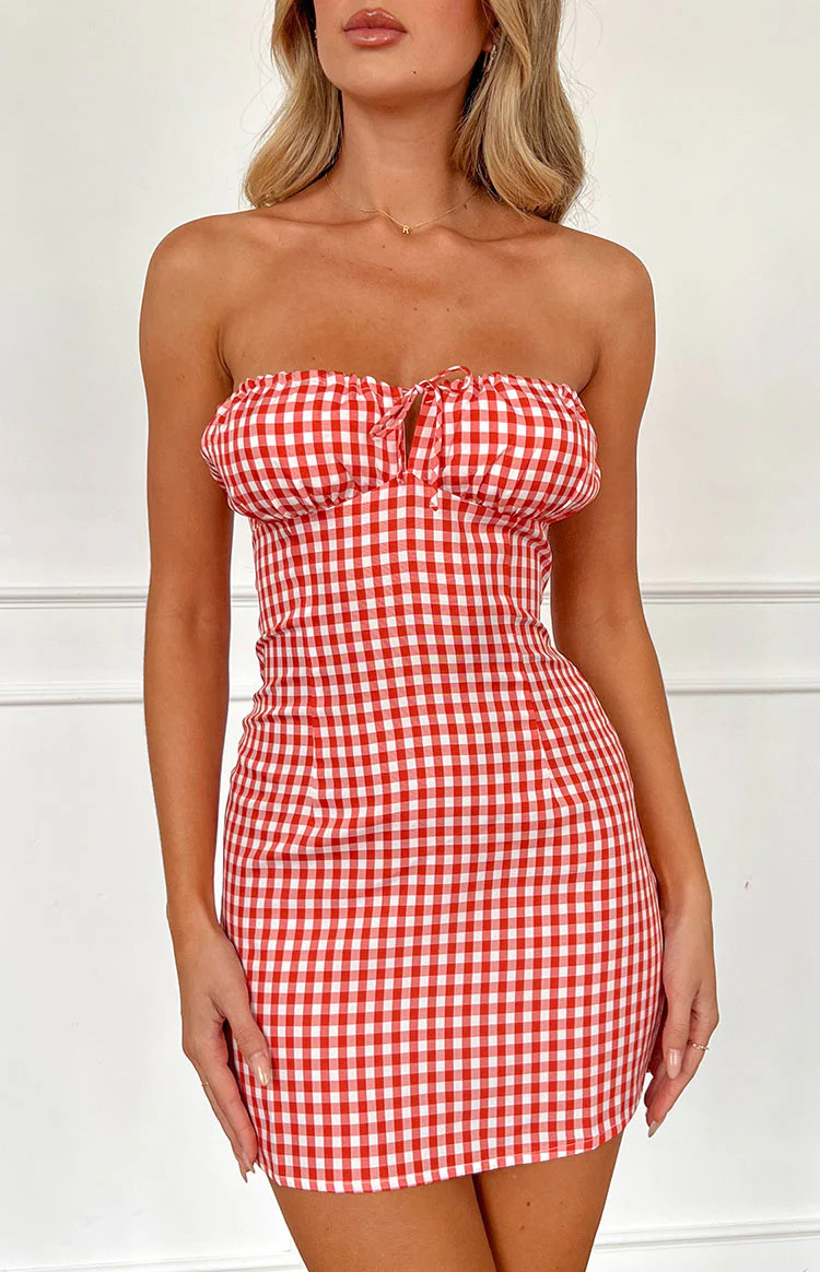 Faith Red Gingham Strapless Mini Dress | Beginning Boutique (AU)