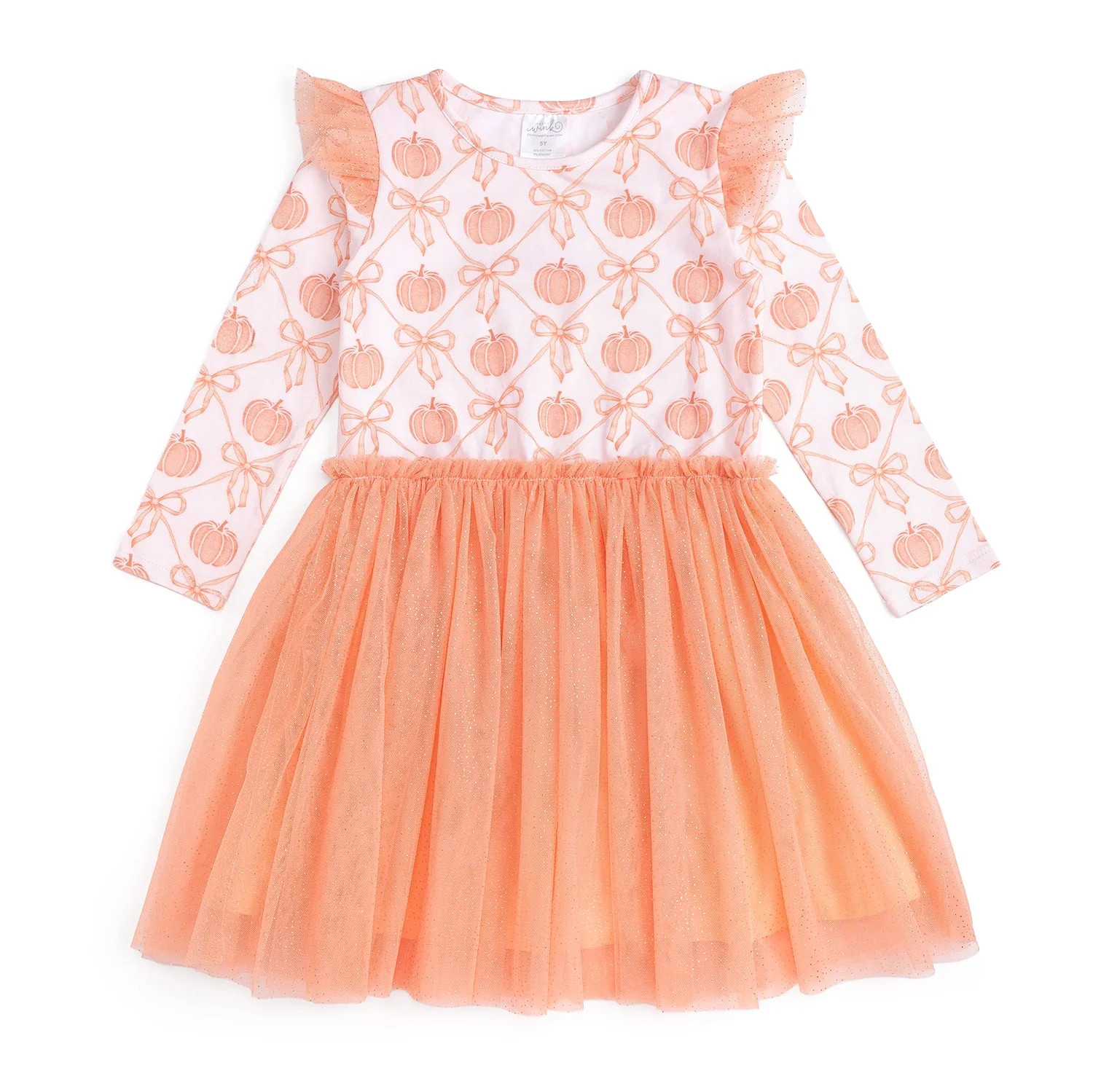 Pumpkin Bow Trellis Long Sleeve Tutu Dress | Sweet Wink