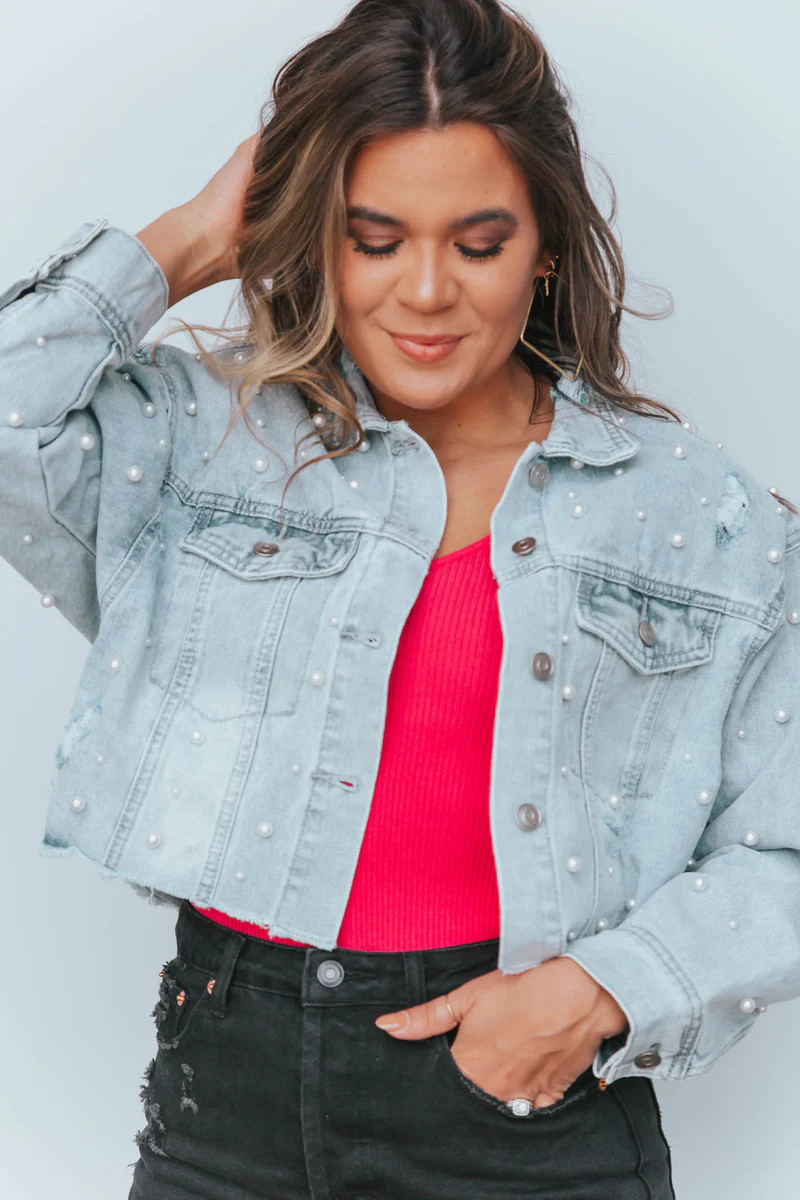 Pearl Detailed Crop Jacket | Apricot Lane Boutique