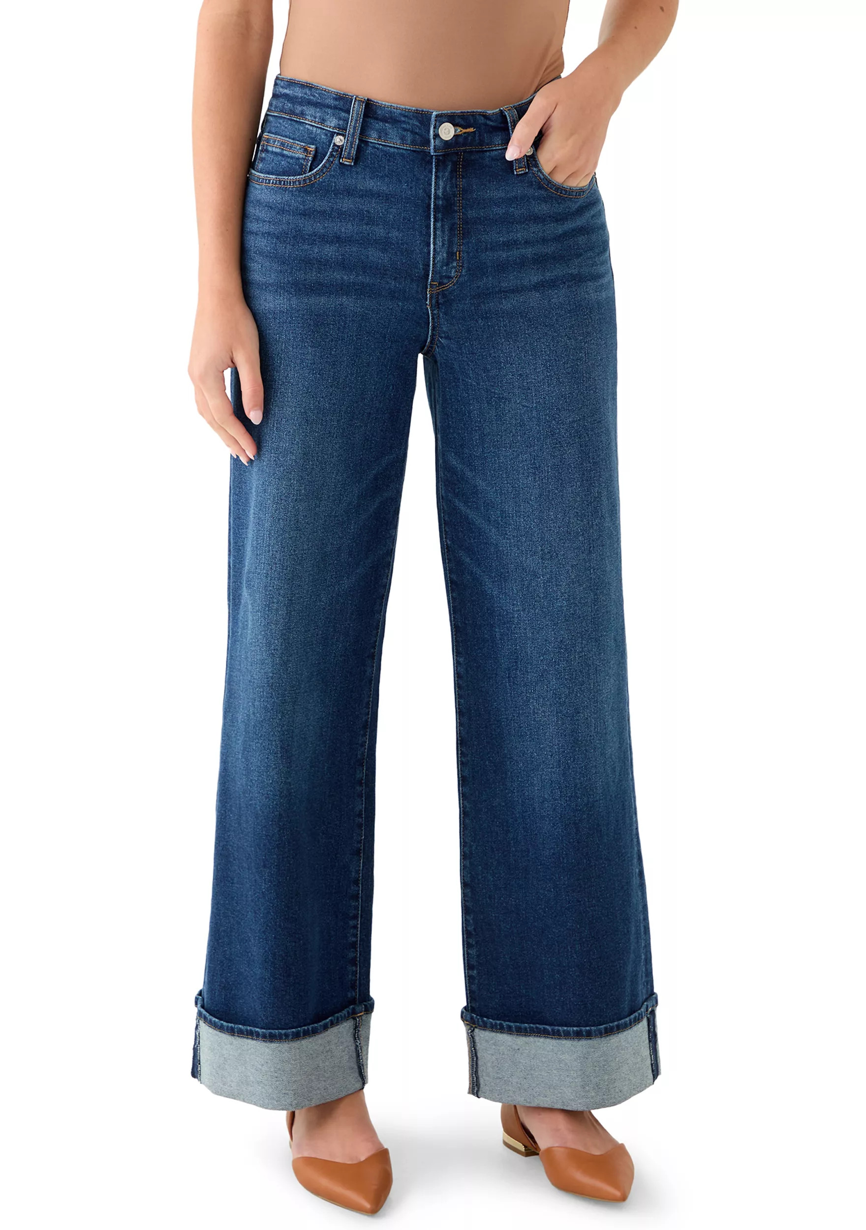 Women's High Rise Wide Leg Cuffed Jeans | Belk