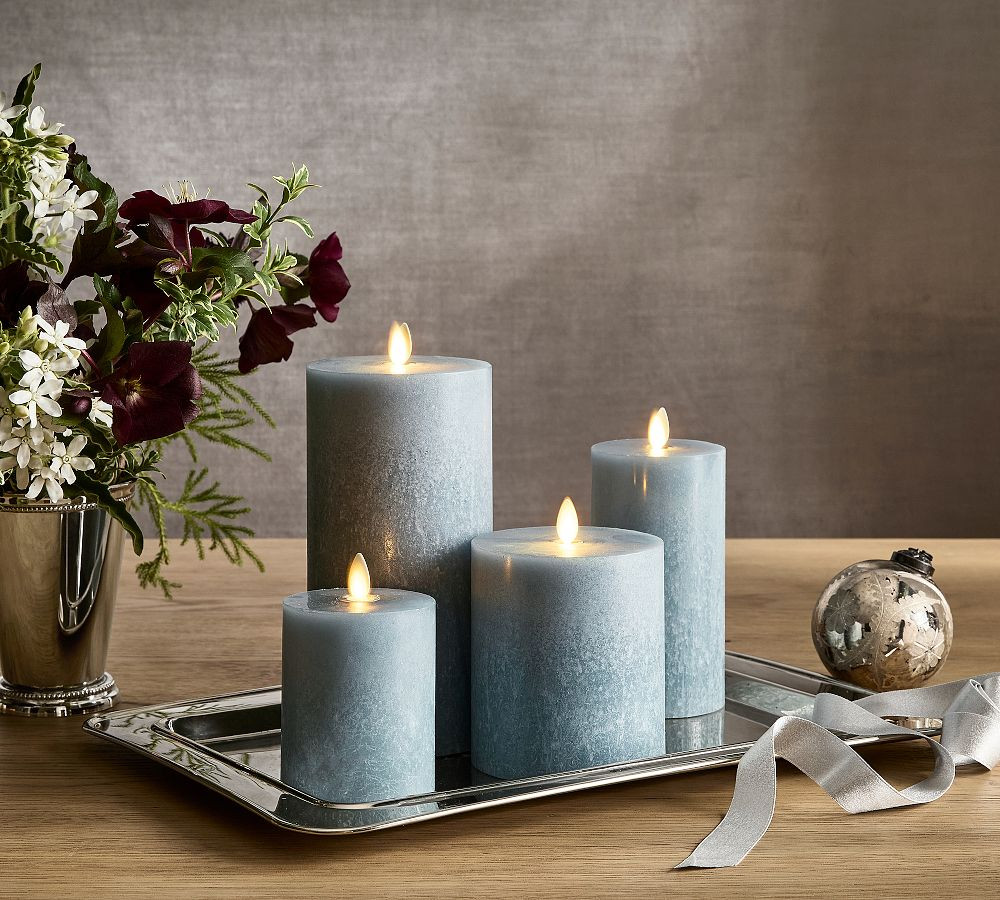 Premium Flickering Flameless Wax Pillar Candle - Salt Washed | Pottery Barn (US)