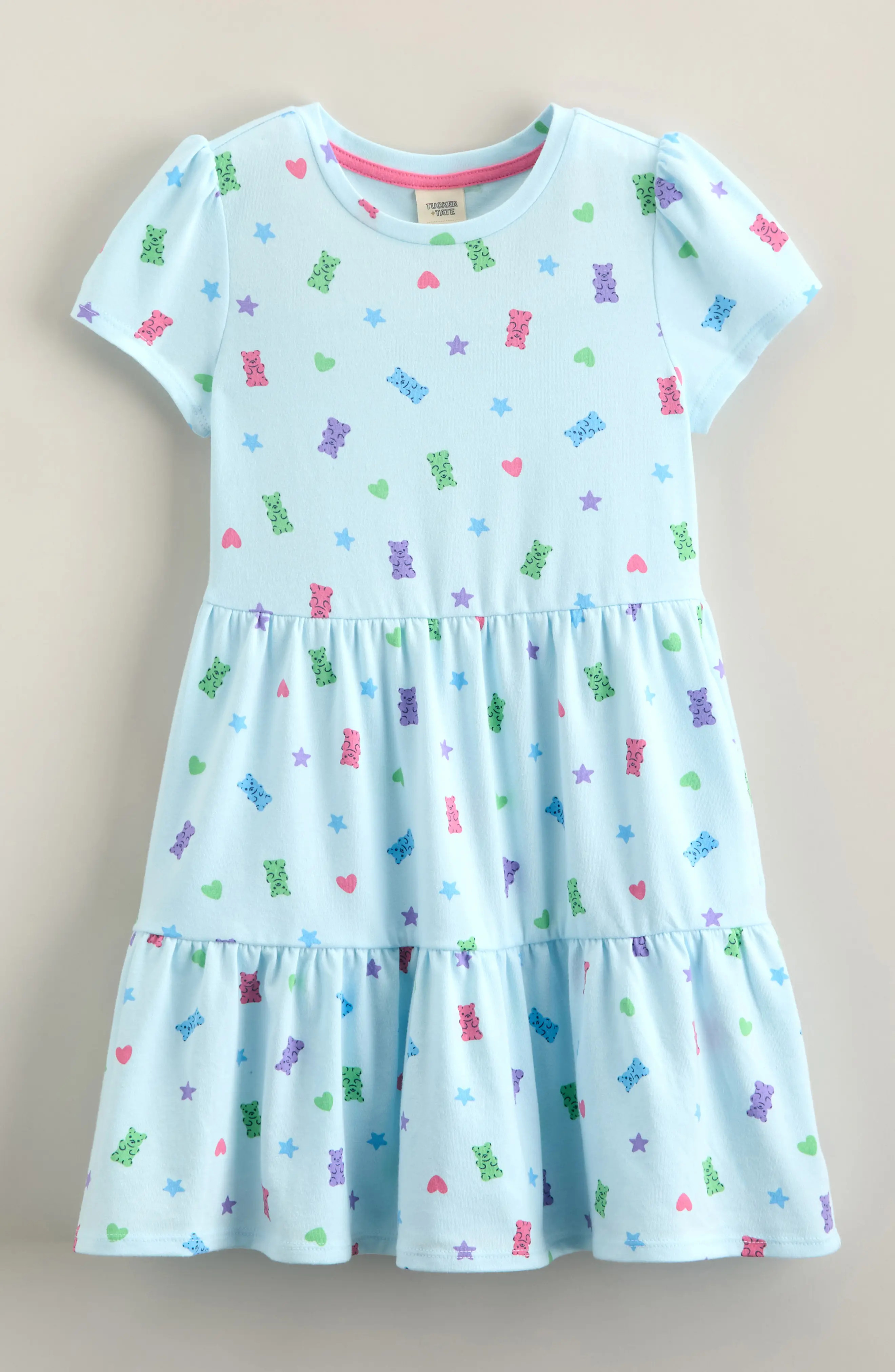 Tucker + Tate Kids' Short Sleeve Tiered Dress in Purple Bloom Starshine at Nordstrom, Size 7 | Nordstrom