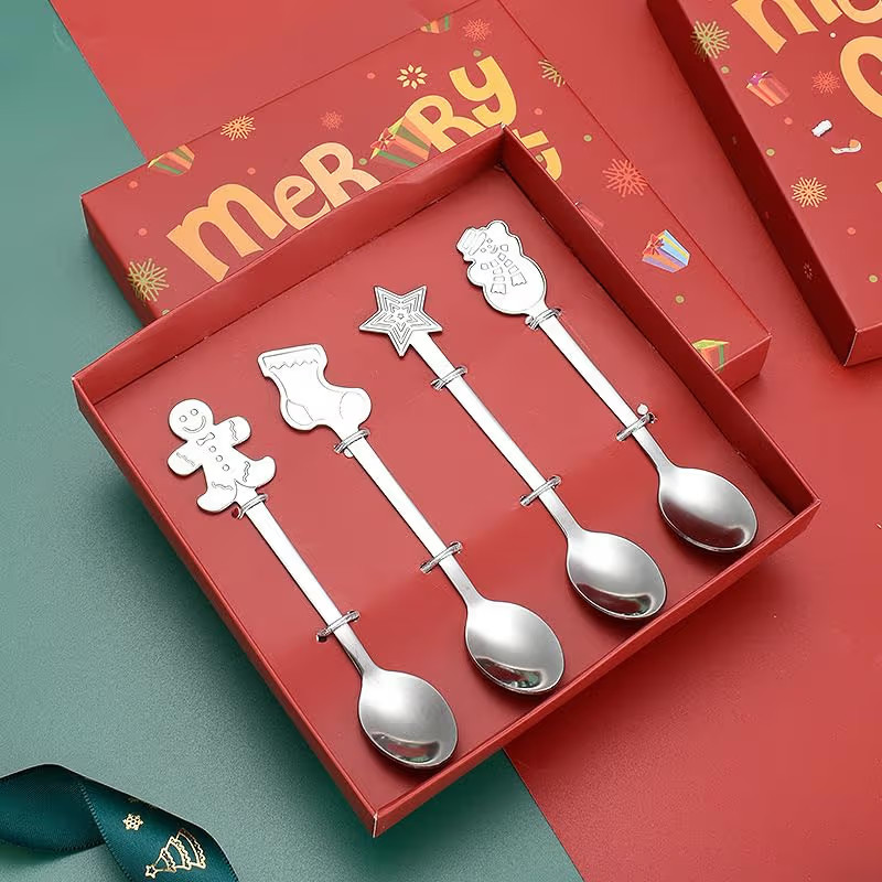 Christmas Spoon 4pcs Stainless Steel Christmas Tree Tea for Home, Xmas Coffee Dinner Forks Desser... | Amazon (US)