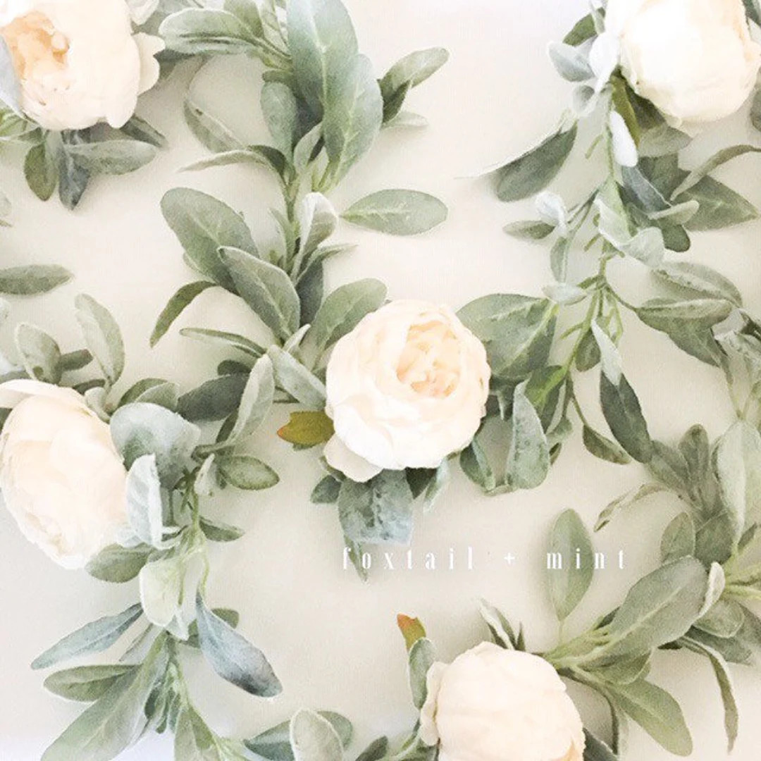 Peony and Lambs Ear Garland in Ivory // Farmhouse Decor // - Etsy | Etsy (US)