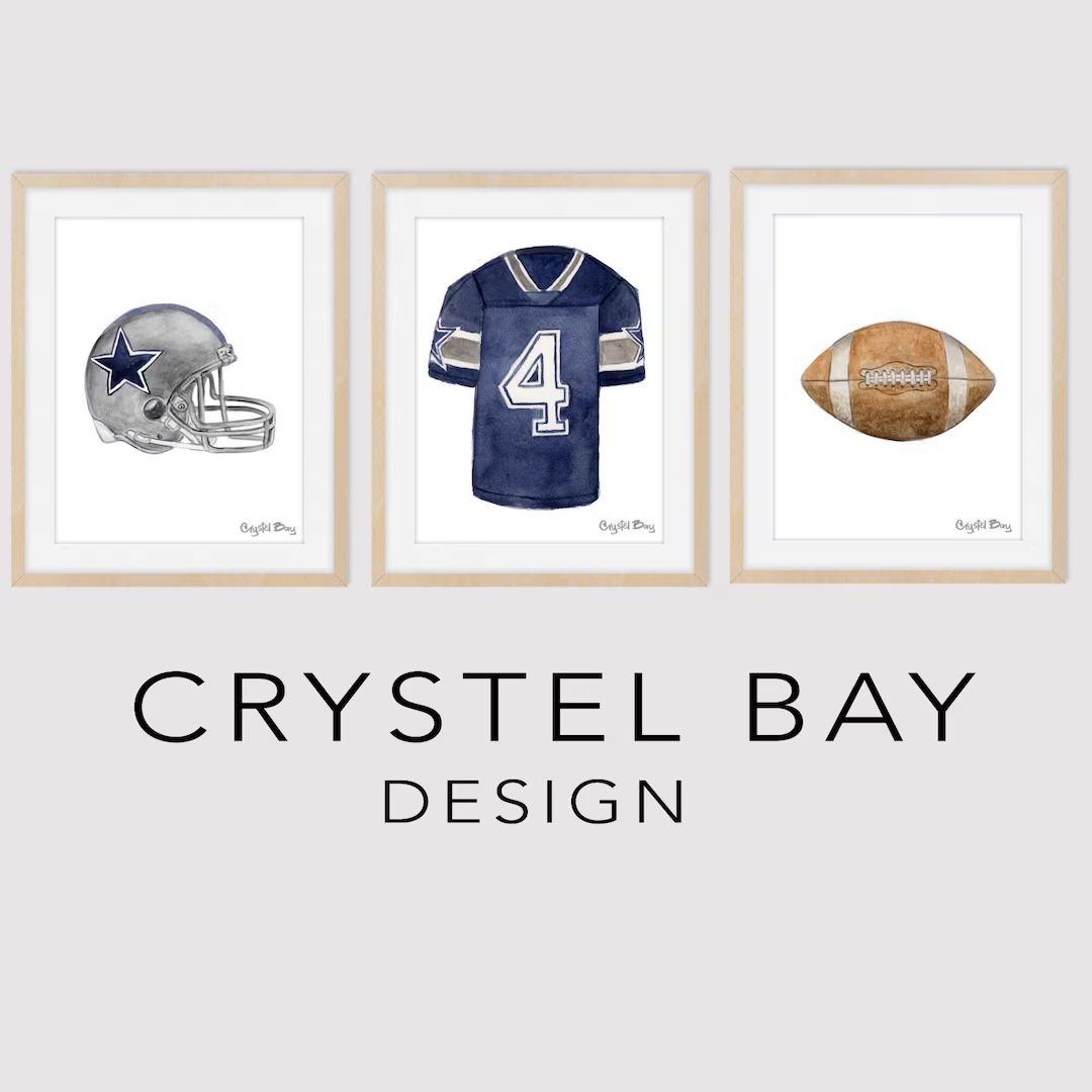 Football Dallas Cowboys Set 3 Nursery Art Print, Boys Room, Watercolor Wall Art, Kids Art, Wall D... | Etsy (US)