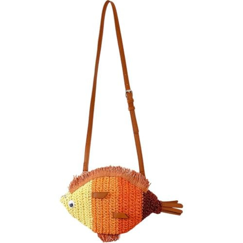 Wiywef Fish Shaped Straw Shoulder Bags Handmade Paper Woven Crossbody Bag Cute Summer Beach Bag Novelty Holiday Purses | Amazon (US)