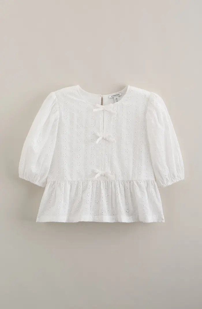 Kids' Bow Front Cotton Broderie Anglaise Top | Nordstrom