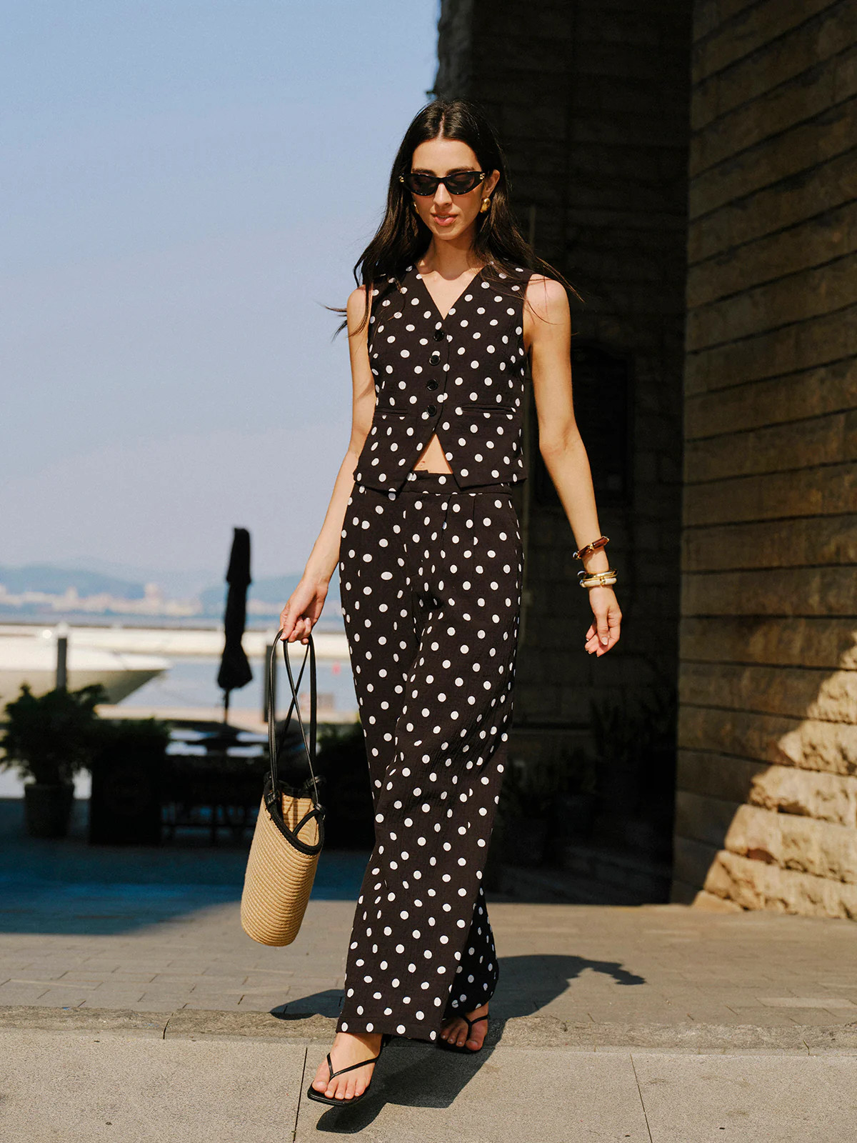 Cotton Polka Dot Vest With Pants Set | Commense