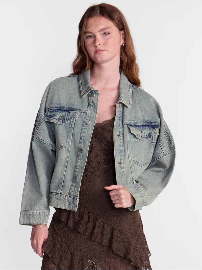 No Boundaries Oversized Denim Cotton Jacket, Women\u2019s XXS-4X | Walmart (US)