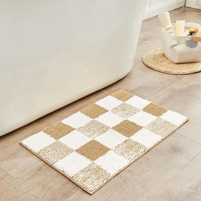 Checkered Bath mats for Bathroom Non Slip, Fluffy Absorbent Microfiber Bath mat Washable, Aesthet... | Amazon (US)