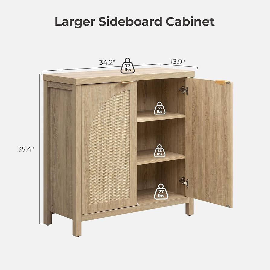 SICOTAS 102" W Rattan Sideboard Buffet Arch Storage Cabinet Set of 3, Coffee Bar Accent Credenza ... | Amazon (US)