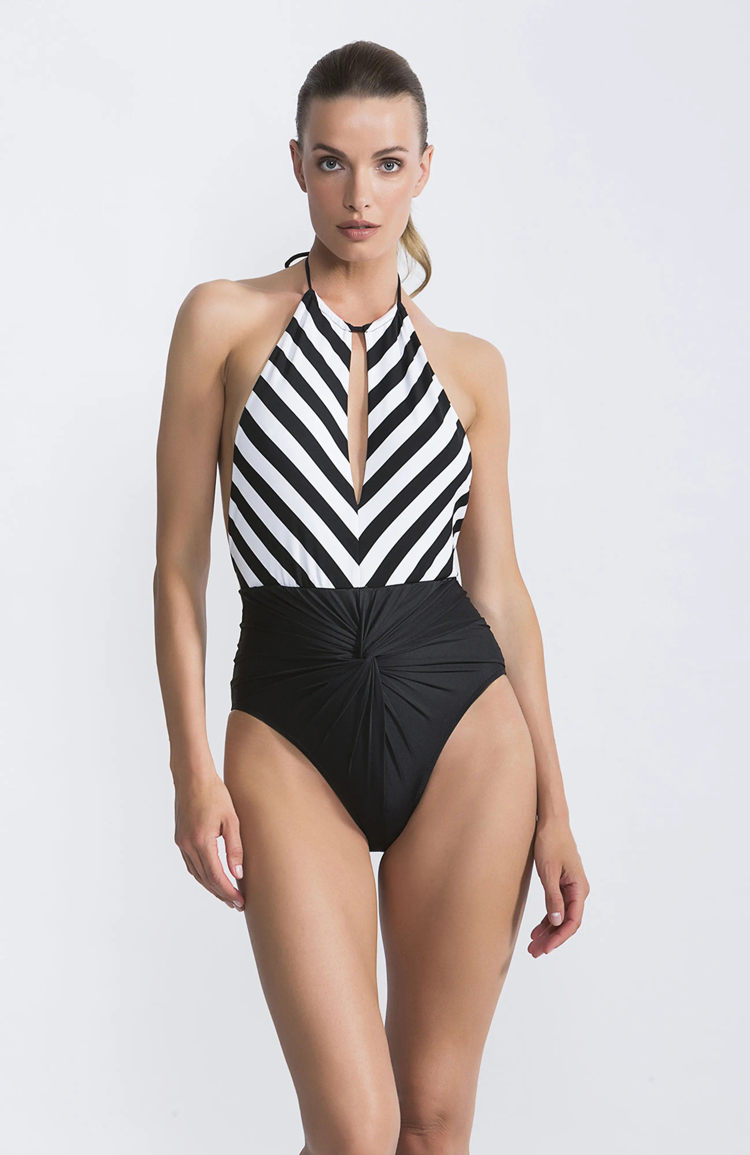 Striped Plunging Keyhole Detail Ruched High-Waist Illusion One-Piece Swimsuit (Women) | Nordstrom | Nordstrom