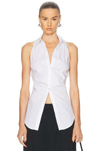 Loch Sleeveless Poplin Button Up Top | FWRD 