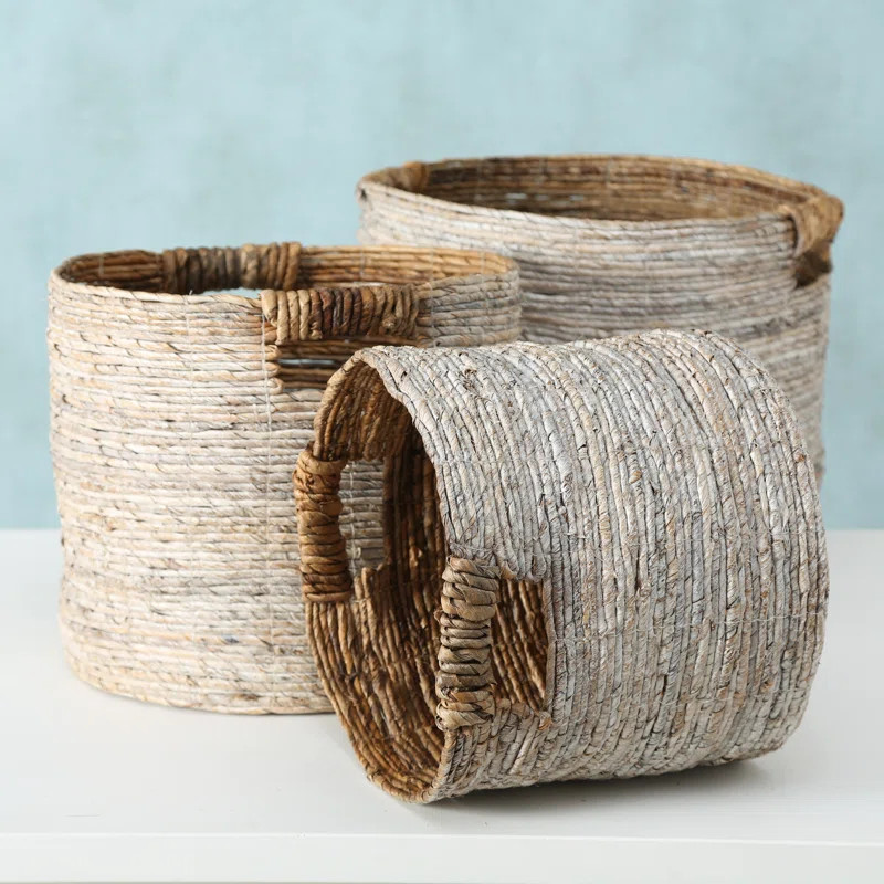 Romantic Beach Chic Banana Leaf 3 Piece Wicker Baskets Set | Wayfair North America