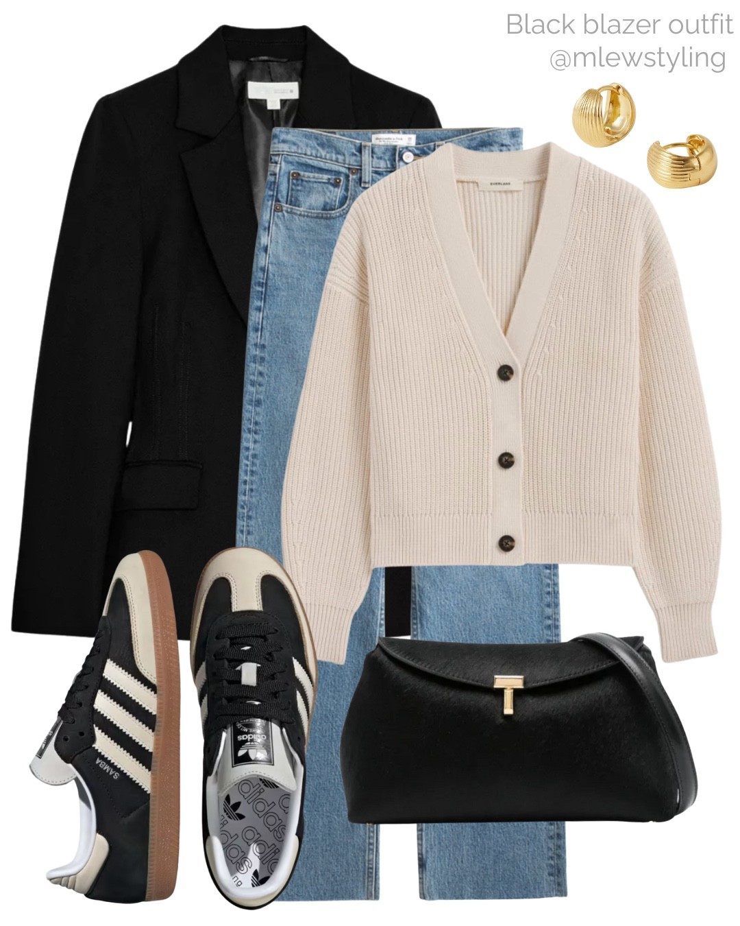 Black blazer outfit with a cozy cardigan 🤍

Tags: autumn outfit, new in Zara blazer, everlane knit sweater, totome t-lock clutch bag, adidas samba sneakers, gold hoop earrings, Abercrombie 90s jeans, casual office outfit, fall workwear 

#LTKShoeCrush #LTKWorkwear #LTKItBag