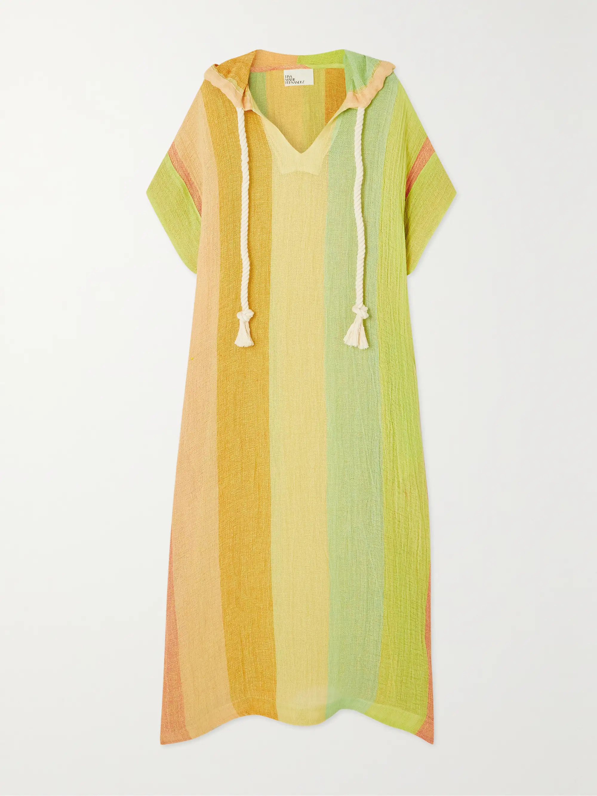 Hooded striped linen-blend gauze kaftan | NET-A-PORTER (US)