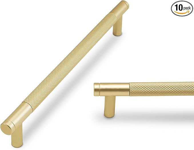 10 Pack 7.5Inch Kitchen Cabinet Handles Brushed Brass Knurled Cabinet Pulls Gold Drawer Pulls Kit... | Amazon (US)