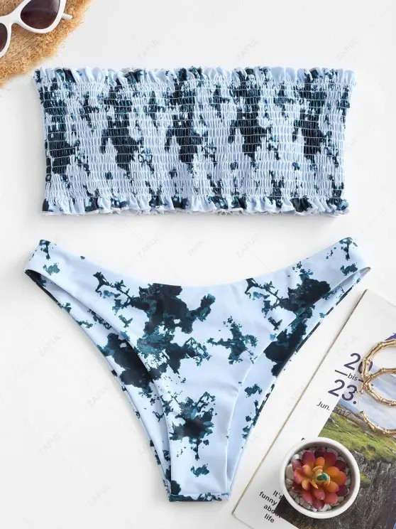 ZAFUL Tie Dye Frilled Smocked Bikini Swimsuit | ZAFUL (Global)