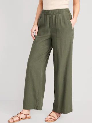 High-Waisted Linen-Blend Wide-Leg Pants for Women | Old Navy (US)