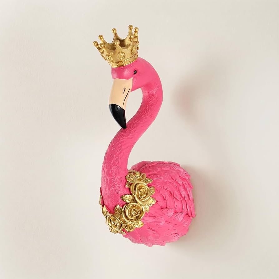 WOPARTY Flamingo Wall Decor, Resin Crown Flamingo Head Wall Sculpture with Gold Rose Accents, 13 ... | Amazon (US)