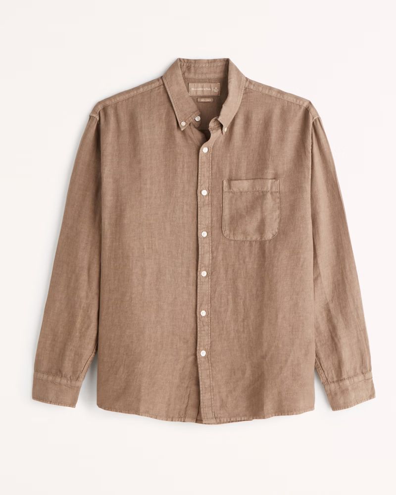 Abercrombie & Fitch Men's Linen Button-Up Shirt in Light Brown - Size XL | Abercrombie & Fitch (US)