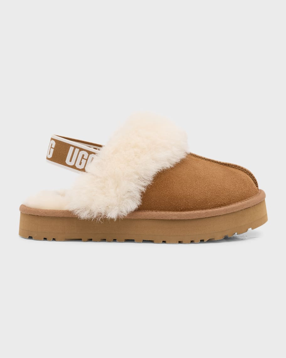 UGG Girl's Funkette Suede Shearling Slippers, Kids | Neiman Marcus