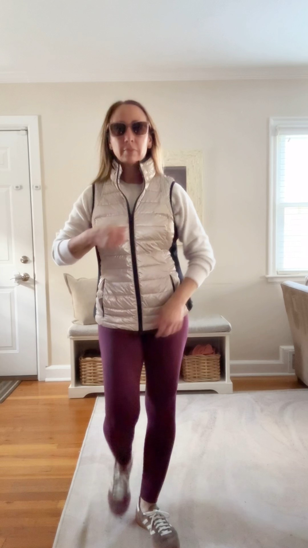 Easy, comfy, and pulled together — my go-to mom-on-the-move look ☕️💨 Wearing my burgundy Vuori leggings (so flattering + comfy), the Inside Out “Ziggy” sweatshirt in Sugar (I’m in a small here and love the relaxed fit), and added a metallic gold + black vest for a fun pop of shine. Finished it off with my mocha brown Adidas Sambas — they run true to size and go with everything! ✨

Athleisure set / luxe loungewear

#LTKfit #LTKstyletip #momstyle #casualchic #OOTD #sambaszn #athleisurestyle

#LTKFindsUnder100 #LTKActive #LTKSeasonal