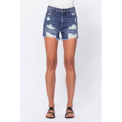 Women's Frayed Hem Distressed Denim Shorts - sneak peek L | Target