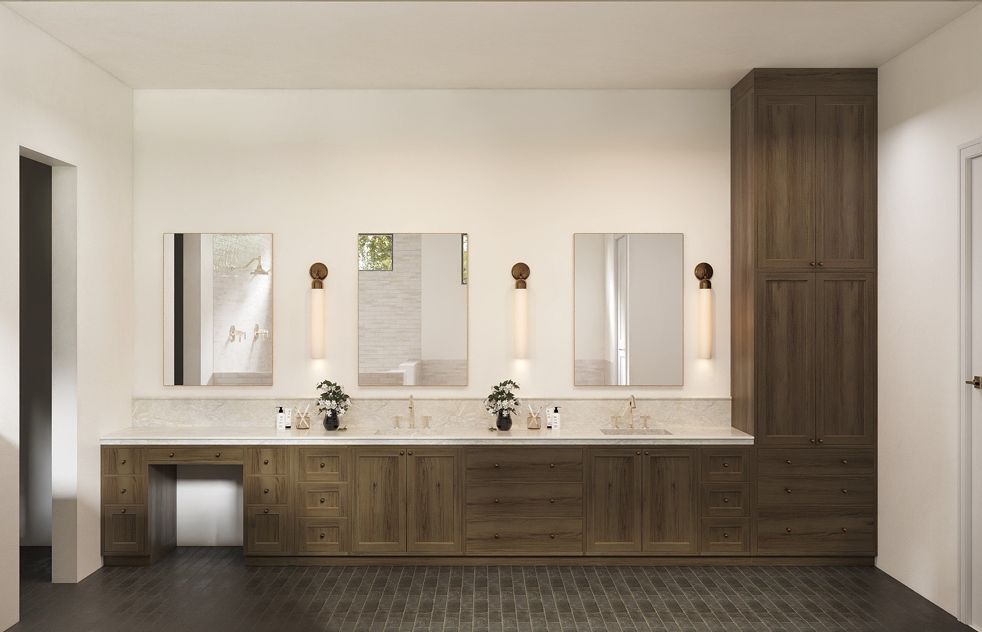 This serene primary bath is all about balance — warm, grounded cabinetry paired with elevated mixed metals for the perfect modern-traditional blend.

Brizo plumbing in Polished Nickel meets Heritage Brass from Rejuvenation, creating that soft, layered luxury we love. From the integrated vanity space to the tall storage tower and marble detailing, every inch was designed with intention.

New build in the heart of Arcadia, Phoenix — and part of our #46thInSix series.

Tap to shop the look + save for your future project inspiration 🤍

#LTKHome #BathroomDesign #ArcadiaPhoenix #MixedMetals #Brizo #Rejuvenation #NewBuildDesign #InteriorInspo #ModernTraditional #DesignDetails 

 #LTKdayinmylife #LTKHome #LTKSaleAlert