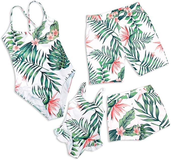 Mommy and Me Family Matching Swimsuit One Piece Beach Wear Summer Leaves Sporty Monokini Bathing ... | Amazon (US)