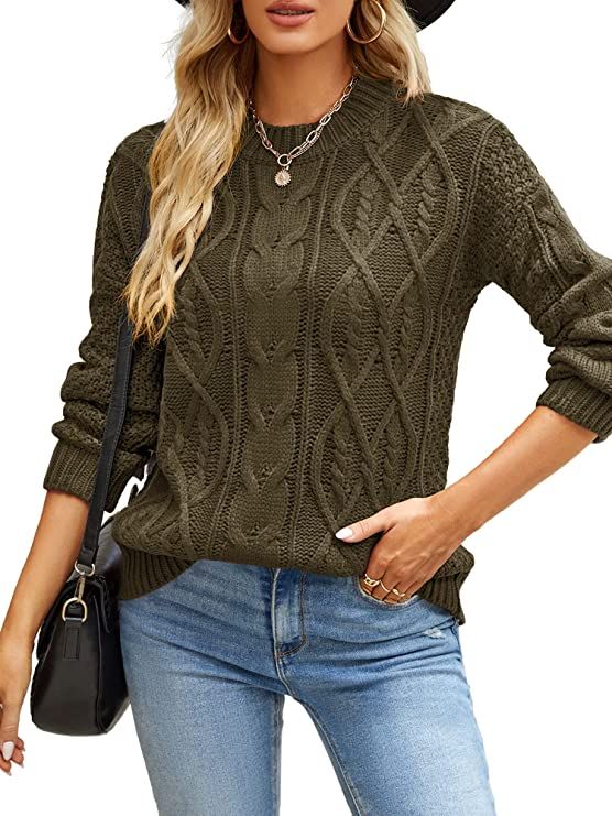 Yacooh Womens Cable Knit Sweaters, Crewneck Long Sleeve Pullover Tops Casual Chunky Knitted Sweat... | Amazon (US)