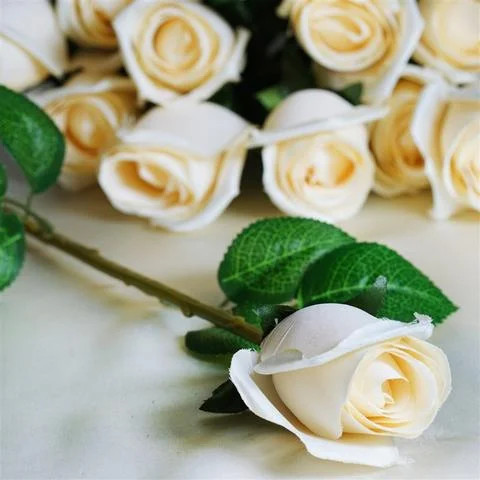Long Stem Rose Bud Artificial Silk Flowers - Cream - Walmart.com | Walmart (US)