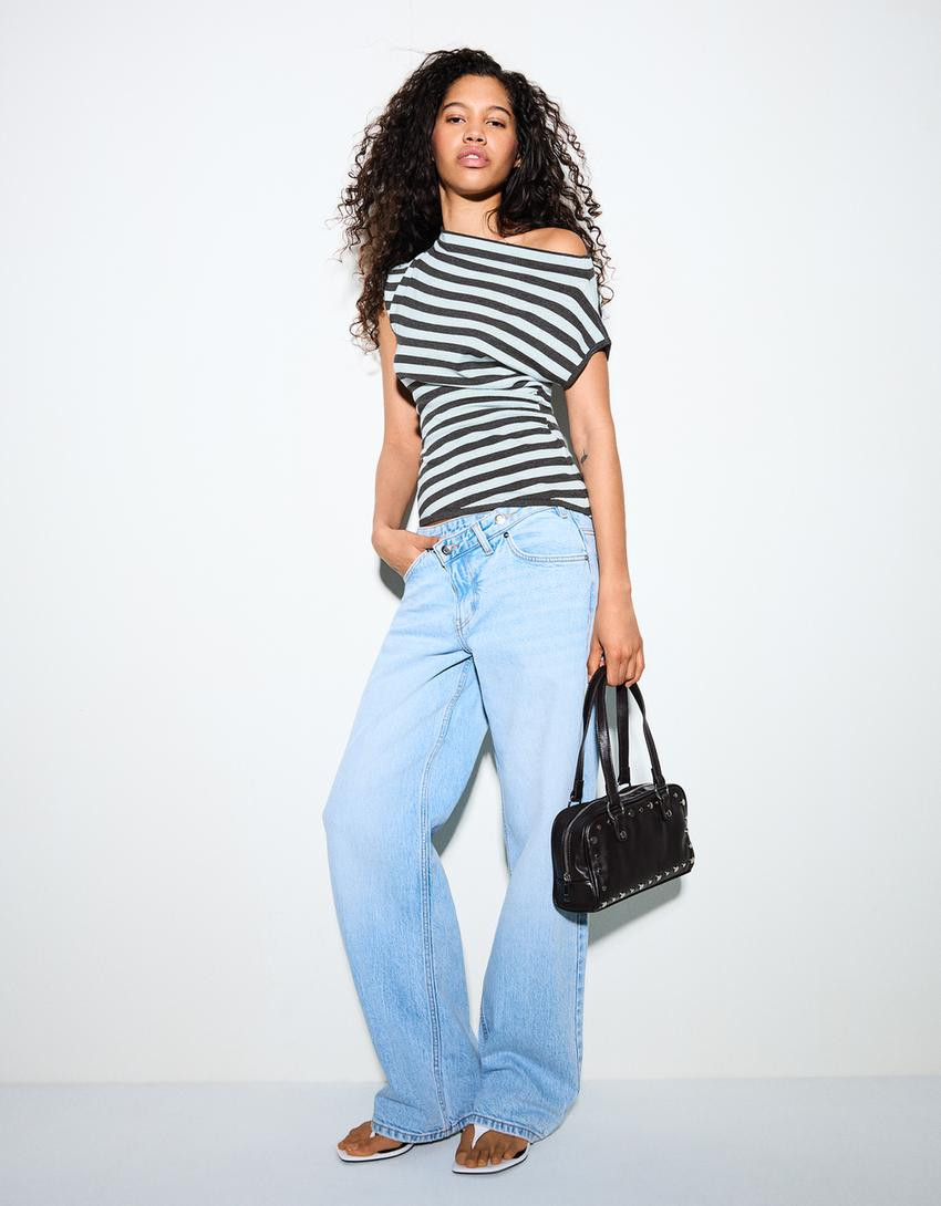 Striped asymmetric top - Tops - Women | Bershka UK