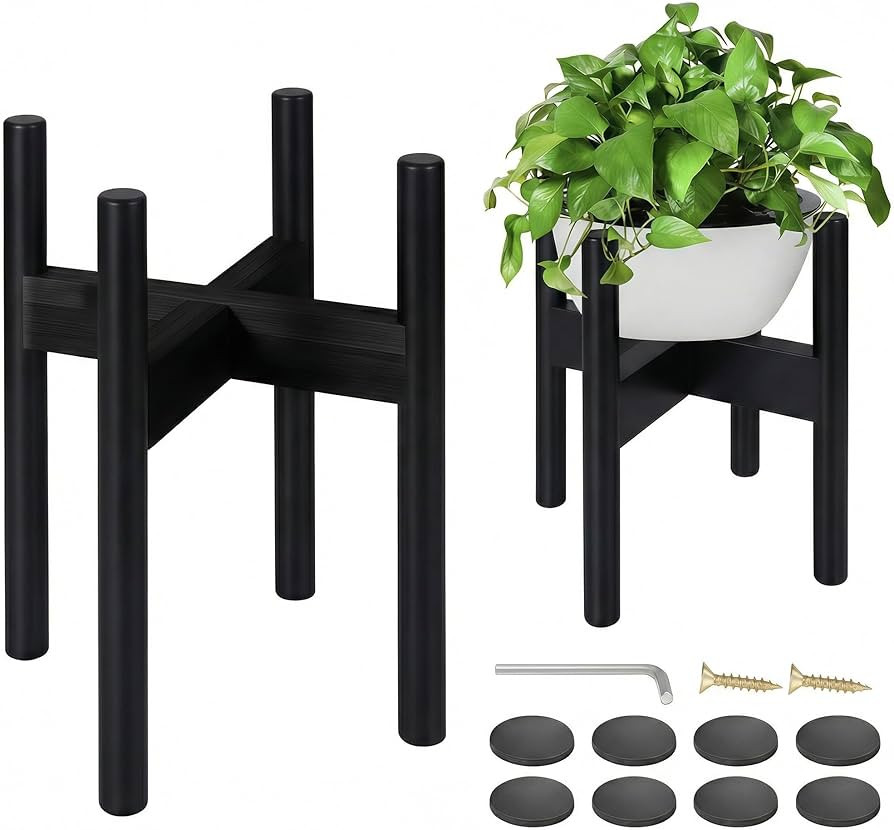 2 Pack Bamboo Plant Stands, Adjustable Plant Stand Indoor, Mid Century Modern Plant Stand, Plant ... | Amazon (US)