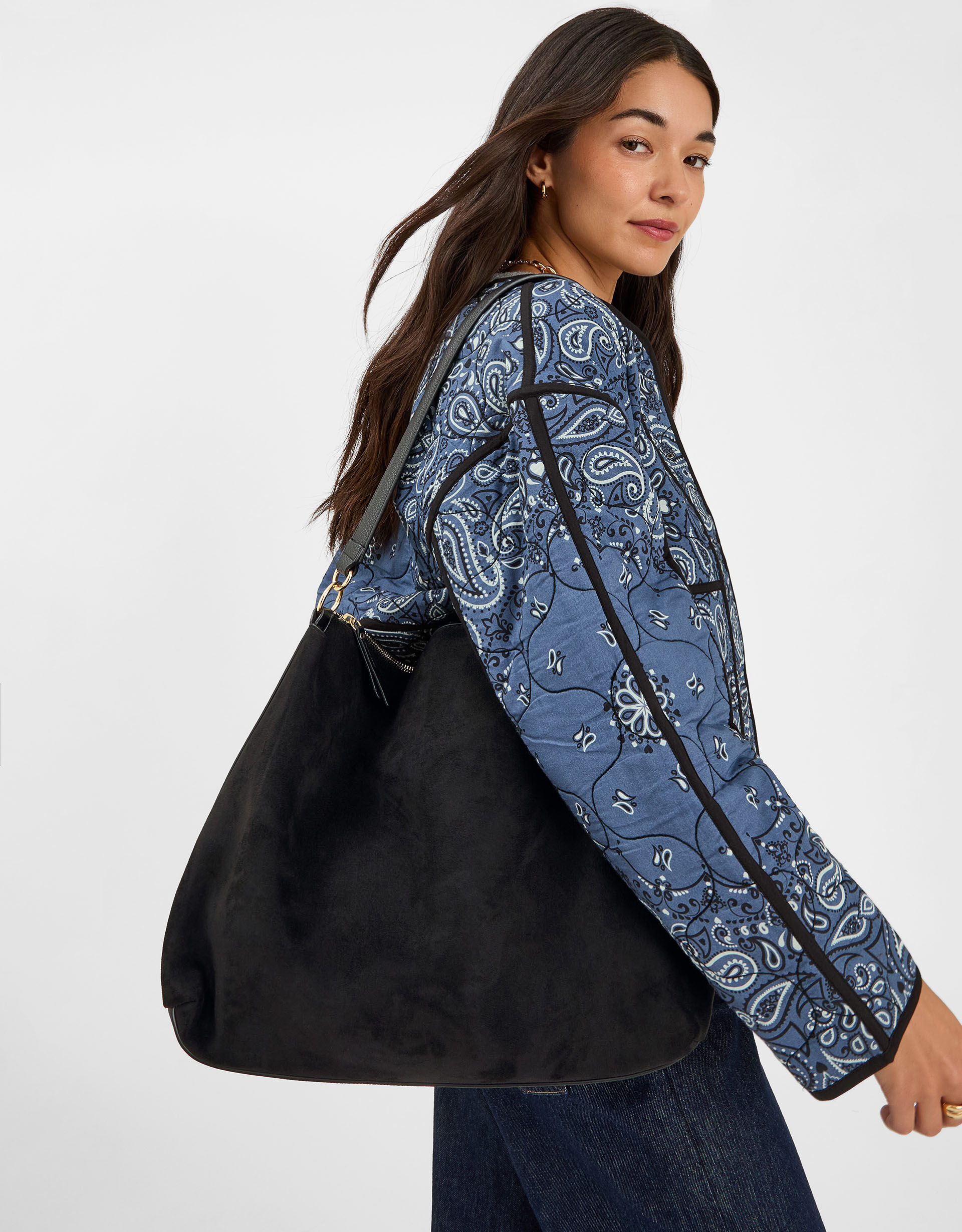 Large Slouchy Suedette Shoulder Bag Black | Accessorize (Global)