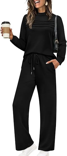 WIHOLL Two Piece Sets for Women Fall Travel Vacation Outfits Long Sleeve Lounge Sets Side Slit Wi... | Amazon (US)