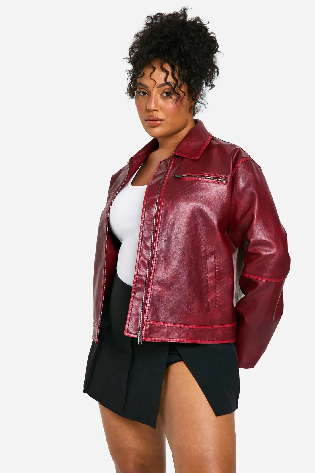 Plus Vintage Look Faux Leather Zip Jacket | boohoo (US & Canada)