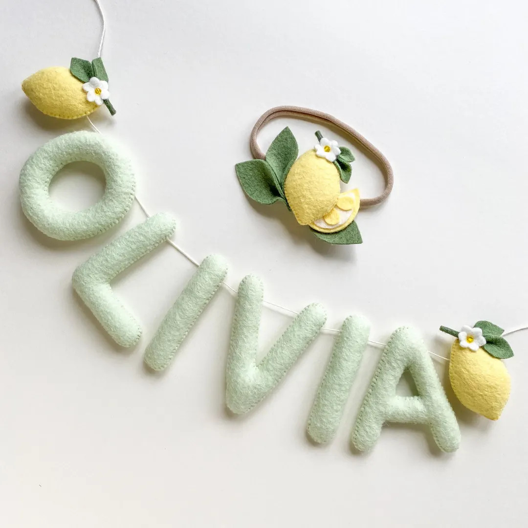 Personalized Felt Lemon Name Banner Garland Nursery Decor | Etsy (US)