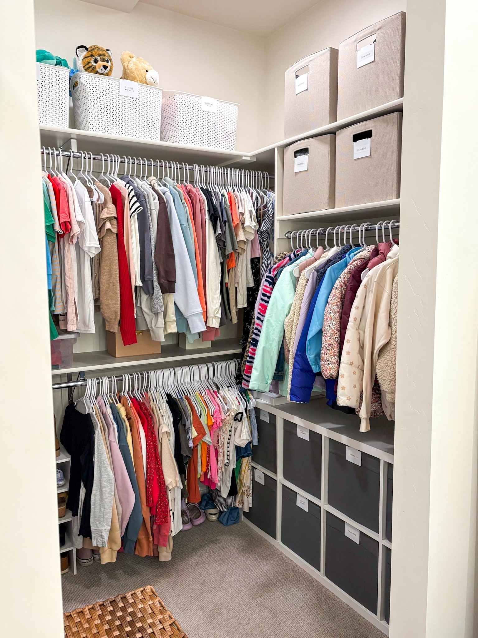 One closet, three kids. #organization #closetorganization #closetinspo