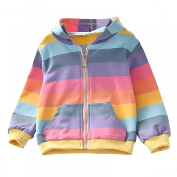 Kid Girls Autumn Rainbow Stripes Zipper Fly Hoodie Outerwear Tops | Walmart (US)