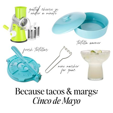 Top 5 taco must haves: everything you need to make yummy tacos.

If you only buy one thing, make it this mini masher. We eat ALOT of guacamole and this is tiny and easy to use in a small bowl. 

I swear by this viral cheese grater. Comes in a bunch of colors, easy to assemble and get fresh grated cheese in less than a minute. 

Everyone needs a tortilla warmer to keep them soft and hot. Upgrade to a pretty one and toss the plastic.

Modern margarita glasses at a bargain. 

#amazonmusthaves #amazonhome #amazonfinds #amazonorganization #amazonkitchen #amazonluxury #amazonentertaining #kitchengadgets #cincodemayo #tacoparty #maxicanfood #entertainingmusthaves





#LTKparties #LTKhome #LTKSeasonal