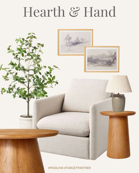 Target Hearth and Hand, upholstered swivel chair, accent table, pedestal coffee table, wall art, artificial tree, table lamp

#LTKhome #LTKsalealert #LTKstyletip