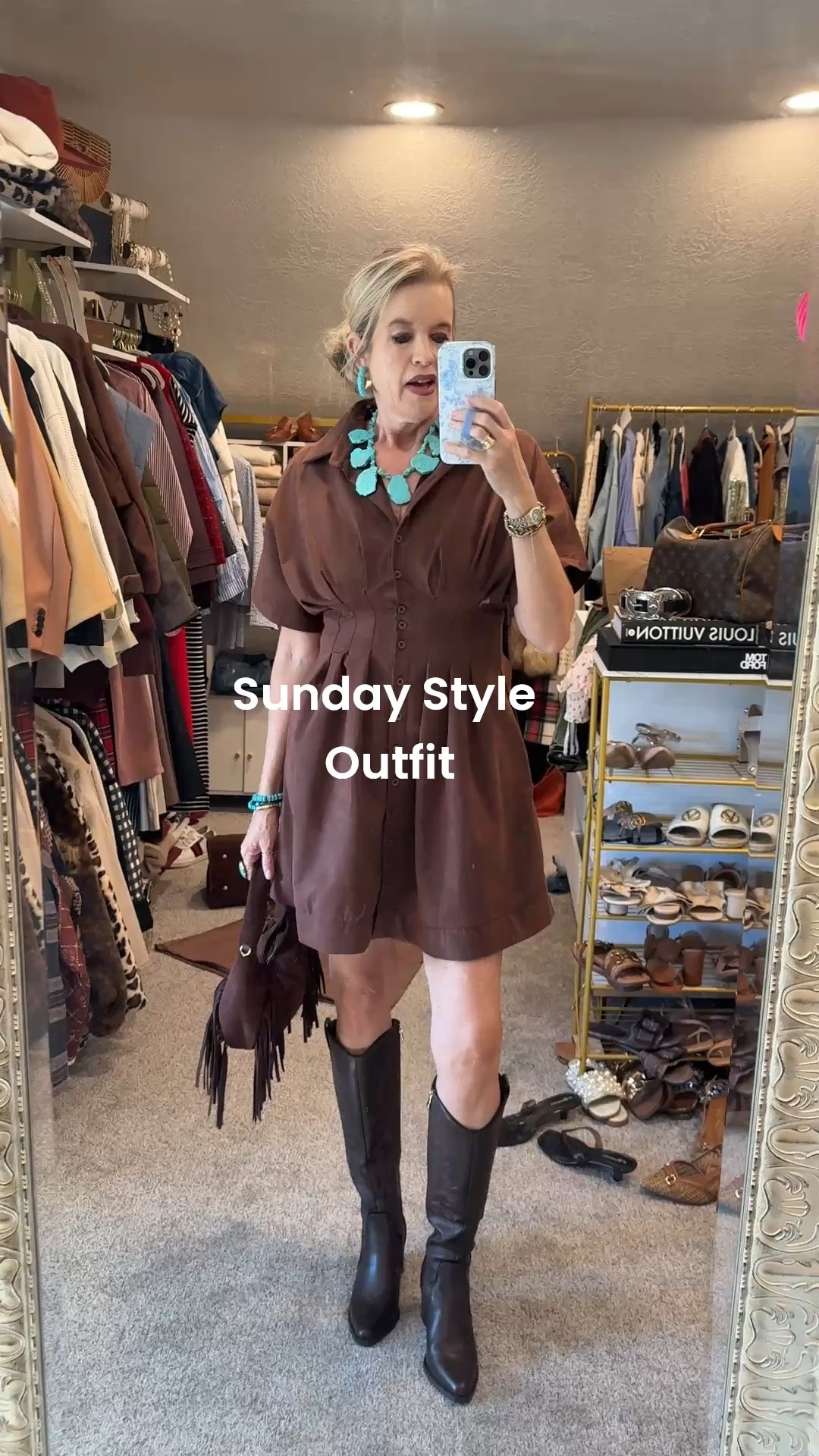 Affordable fashion 

What I wore to church and brunch with my hubby🍂

Designer inspired dress at a fraction of the cost … this flattering suede dress, is amazing quality and the style options are limitless ✔️
Fits tts, has pockets and comes in several colors wearing a med.

Affordable cowboy boots, comfortable good quality and look great. 
Comes in several colors, and fit tts  

Real turquoise necklace (I found an affordable option that’s very similar) 

Turquoise bracelets 
And ring 

Fringe suede bag

#LTKgrwm #LTKootd #LTKOver40