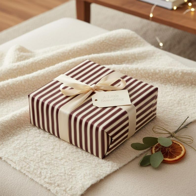 Classic Dark Burgundy and Cream Striped Wrapping Paper Roll, Retro Elegant Gift Wrap Sheet for Me... | Amazon (US)