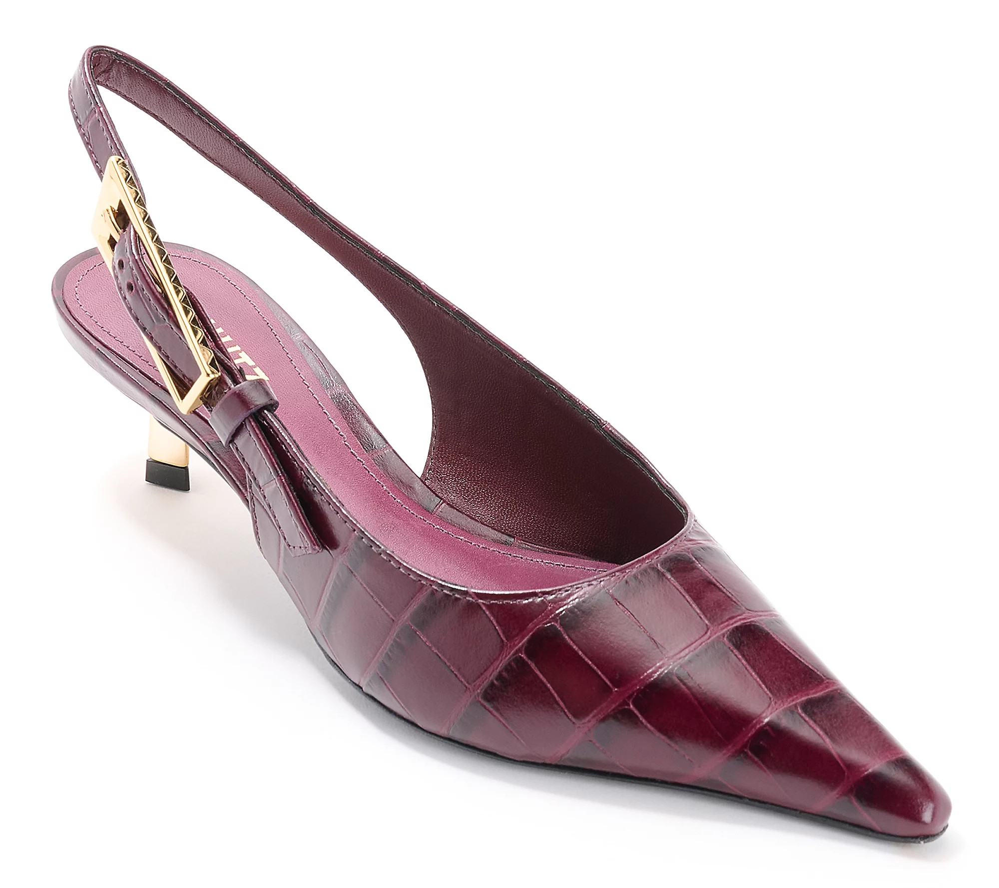 As Is Schutz Croc Embossed Leather Kitten Heel - Ciara | QVC