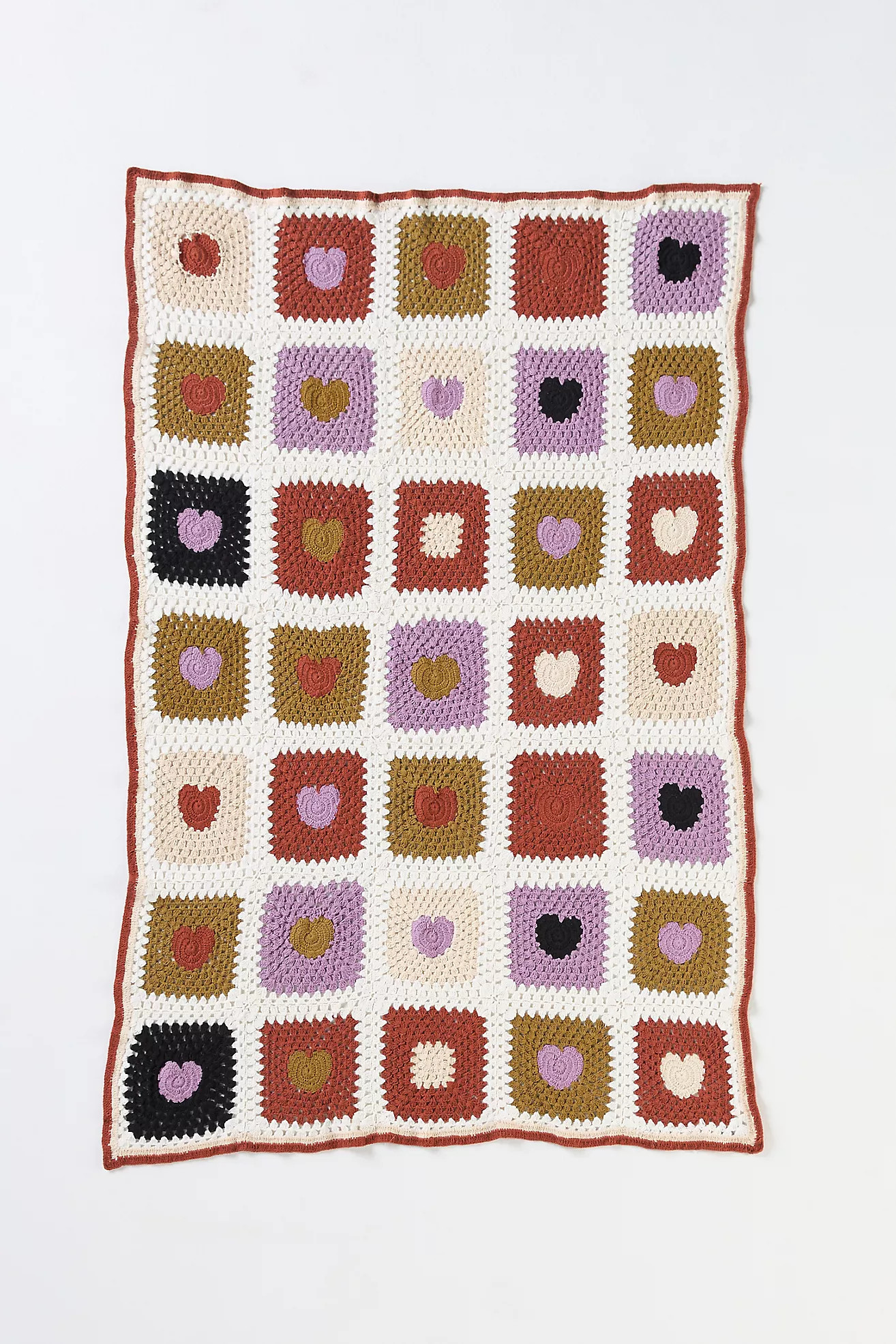 Hand-Knit Crochet Heart Cotton Throw Blanket | Anthropologie (US)