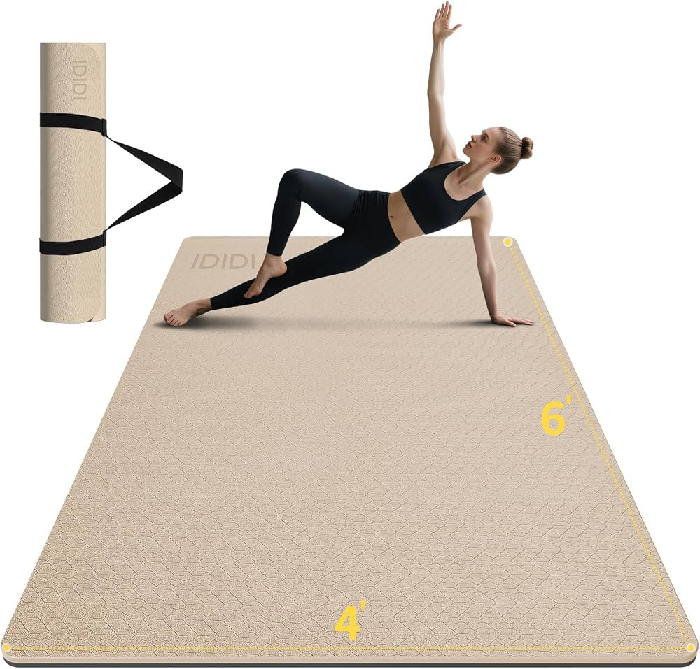 Extra Large Yoga Mat 6'x4' | Non-Slip POE Exercise Mat 0.24"/0.32"/0.4" Thick, Eco-Friendly Fitne... | Amazon (US)