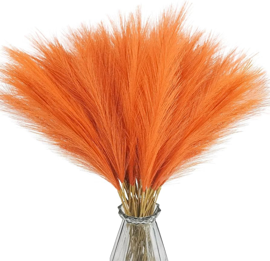 50pcs Burnt Orange Faux Pampas Grass Decor, 21.6" Short Artificial Fall Pompous Grass Floral Fake... | Amazon (US)