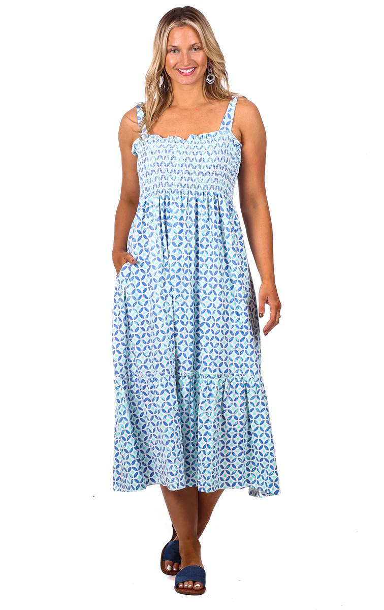 Marie Midi Dress in Tile Print | Duffield Lane